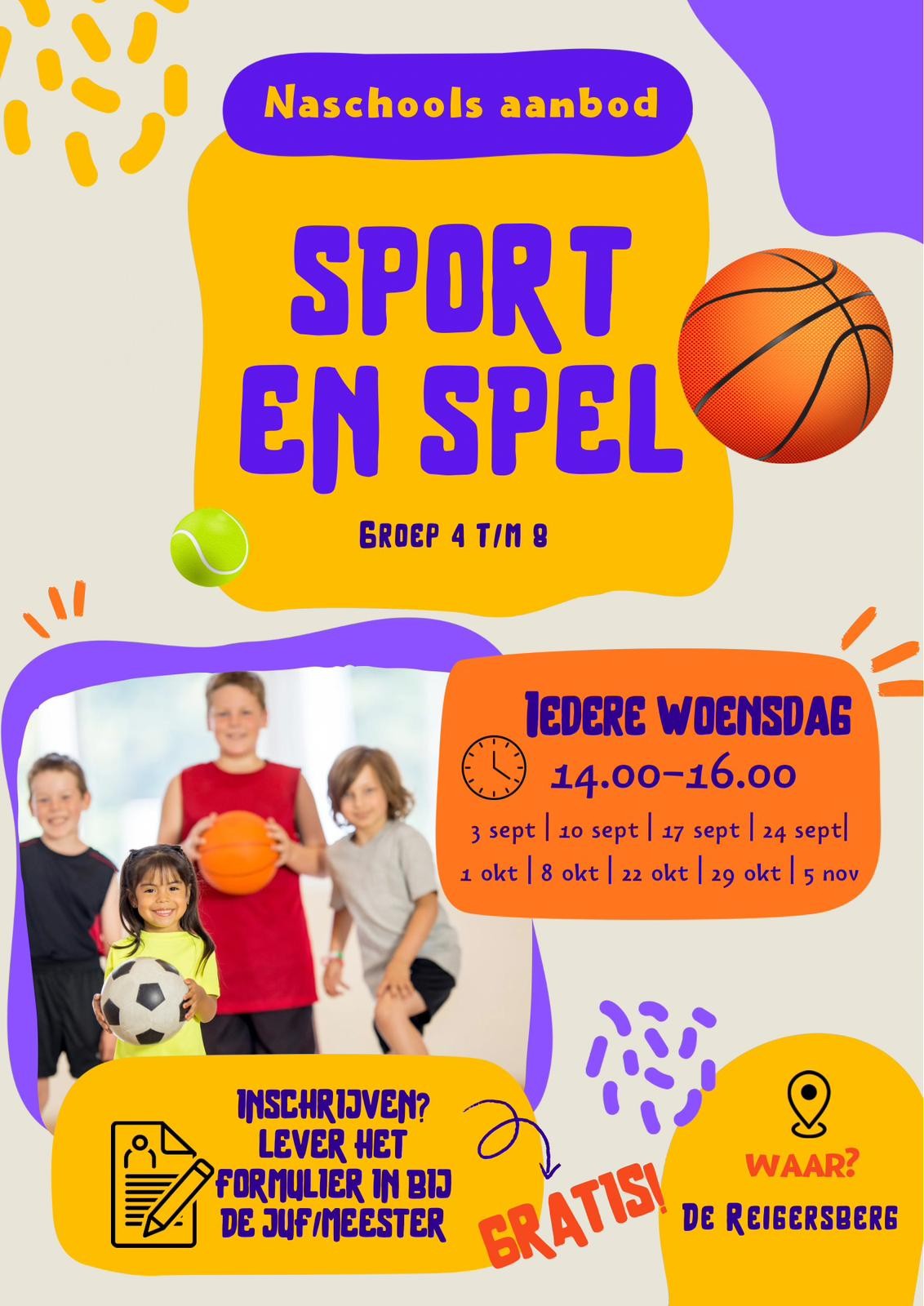 Bij OBS de Reigersberg in Rilland stopt het programma niet na afloop van de les, maar is er een naschools programma met sport & spel